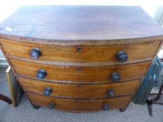 Victorian mahogany bow fronted chest of drawers on bracket feet with four graduated drawers and a