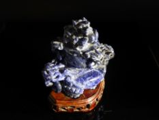 Chinese Lapis Lazuli Censer and Cover, the finely carved censer features two Foo Dog handles with