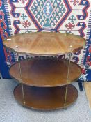 Victorian American Oval Three Tier Buffet/Serving Trolley, each tier supported on brass rods with