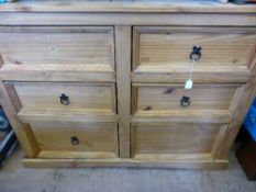 Reclaimed pine chest of drawers having six small drawers, approx. 132 x 43 x 100 cms.