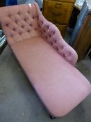 Child`s Chaise Longue, pink upholstery with cabriole feet.