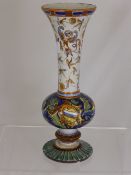 Antique Italian Earthenware Maiolica Vase, decorated with fruit and flowers and a heraldic shield,