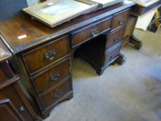 Reproduction Mahogany Twin Pedestal Desk, three drawers to each side, with one central drawer on