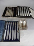 Miscellaneous Silver Plate, including two sets of fruit knives and two large salts.