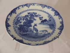 A Pair of Antique Chinese Blue and White Bowls, with a deer and offspring amongst the trees, no