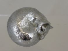 A Vintage Chrome Car Mascot depicting a resting kitten, approx 7 cms.