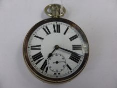 Edwardian Goliath Pocket Watch with button-wind movement and white enamel face and black Roman