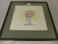 After Ed McLachlan Cartoon Illustration, depicting a drowning man approx 29 x 27 cms