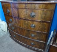 Victorian bow fronted mahogany chest of drawers having two short and three graduated long drawers,