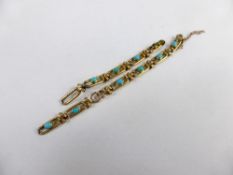 Lady`s antique 15ct yellow gold and turquoise bracelet, approx. 11 gms.