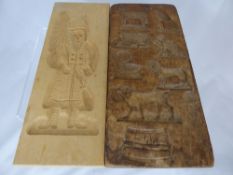 Three Antique Wooden Chocolate Moulds, depicting Santa Claus, Fern and Flowers, collection of