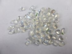 Quantity of loose moonstones, approx 70 stones together with a moonstone silver necklace, silver