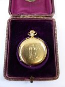 Lady`s 18k Yellow Gold Continental Half Hunter Pocket Watch, in leather velvet lined case