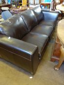 Large brown leather three seater sofa, approx. 212 x 90 x 83 cms. ( new cost believed to have