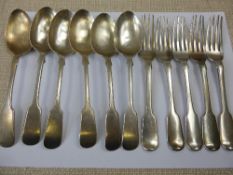 Ten Solid Silver Sheffield Dessert Spoons, m.m C D & S, five solid silver Georgian forks, Dublin