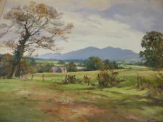 Diana Howarth - an oil on canvas "The Malvern Hills from Leigh Sinton ", in an ornate gilt frame,