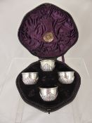 Victorian Solid Silver Mustards, London hallmark, two with blue glass liners and two with clear