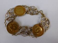 Lady`s 9ct Yellow Gold Sovereign Bracelet, containing three full sovereigns dated Edward VII 1905