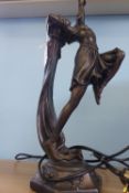 Widdop & Bingham Art Deco Style Lamp, featuring a lady in a ballet pose, with a pink opaque fluted