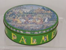 Vintage Palmers Biscuit Tin, with fornicating characters within the puzzle picture, believed to be