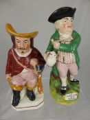 Antique Staffordshire Toby Jugs, character Hearty Good Fellow and Cavalier approx. 26 cms. high.