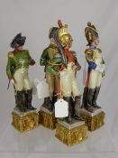 Four Decorative Capo di Monte Military Figures, including Napoleon amongst others, approx 27 cms