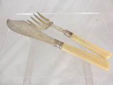 Solid Silver Bladed Fish Servers, in the original box, with bone handles, dated 1904, m.m James