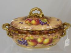 Royal Worcester Lidded Tureen, hand painted with fruit, signed S.Smith, approx 37 x 22 cms