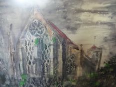 John Piper 1903-1992, (British) a coloured lithograph depicting a Norman church. Signed within the