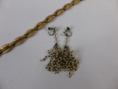 Lady`s Trifari Yellow Metal Costume Necklace and a pair of simulated seed pearl drop net