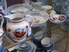 Collection of antique porcelain including a jug with gilded vine decoration dated 1830 inscription