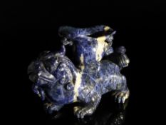 Chinese Lapis Lazuli Figure of a Guardian Lion, the Foo Dog with finely carved mane and tail,
