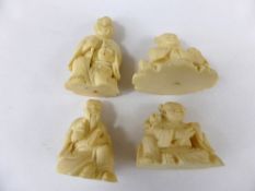 Four Chinese carved bone figures, in the form of wise men in kneeling and seated position , two