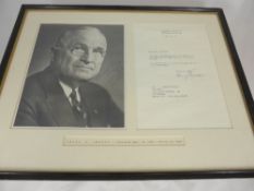 Autographed Letter and Photograph, from President Harry S. Truman to B.Cobbey Crisler together with