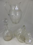 Miscellaneous Glass including Cut glass Water Pitcher 32 cms, cut glass decanter, water decanter,