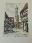 Four Original Hand Coloured Etchings, depicting various scenes of Brunswick Germany, 91/2  x 13