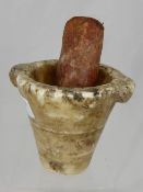 Hellenistic /Roman Alabaster Mortar, with a porphyry (red stone) pestle. Provenance: Private