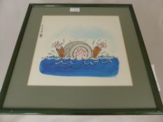 After Ed McLachlan Cartoon Illustration, depicting a blushing man, framed and glazed approx 29 x 27