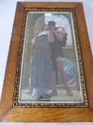 Pair of prints depicting medieval scenes of young lovers, the prints having been highlighted with