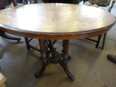 Victorian mahogany oval occasional table, the top having inlaid floral decoration, the table being