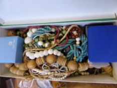 Collection of assorted costume jewellery including necklaces, bracelets and earrings.