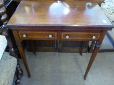 A Sheraton Style Mahogany Card Table, the card table with two small drawers to front and a top