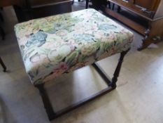 19th Century large Oak Stool, Upholstered Tapestry Seat, approx 65 x 50 x 55 cms