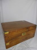 A Victorian Stationery Box, the box with a black leather stationery insert and brass corners