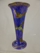 Antique Wedgwood vase with orange glaze to the interior and gilded humming bird design, circa 1920