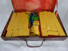 Vintage leather cased Mahjong set together with instruction book and part wooden carved chess set.