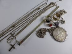 Miscellaneous Collection of Silver Jewellery, including chains, rings and a Marie Teresa Medallion