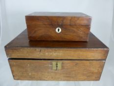 A miscellaneous collection of boxes including Victorian rosewood writing box 31 x 22 x 14 cms and