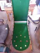 Vintage carpet snooker game with balls and cues, approx. 63 x 122 x 14 cms. when folded.
