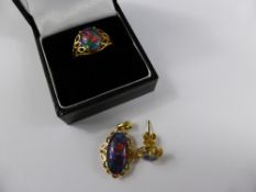 A Lady`s 14 ct gold hallmarked Yellow  Opal Doublet Ring, 10 x 8 mm. Pendant 18 x 9 mm and Single